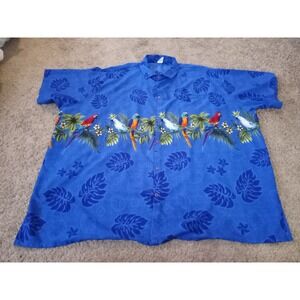 Rina Men's 5X Blue w/parrots Hawaiian Shirt, Button Up, Short Sleeve **see Photo